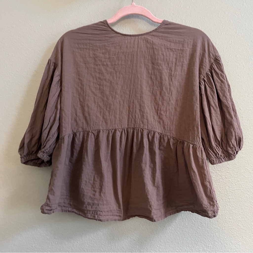 Textured Babydoll Blouse With Puff Sleeve